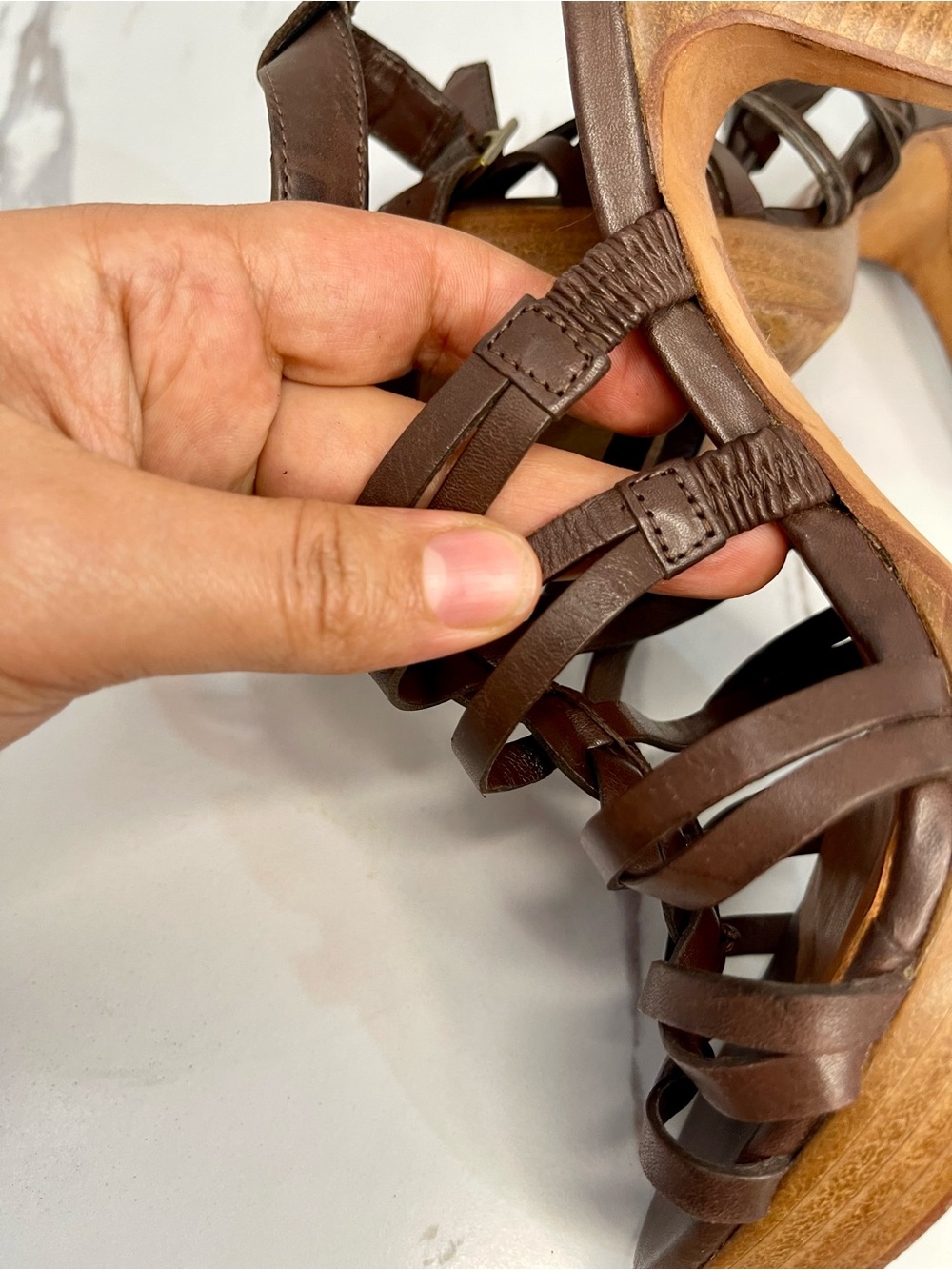 Aldo Brown Strappy High Heel Sandals with Intricate Design Sz EU 37/ US 6.5-7 - Picture 10 of 12